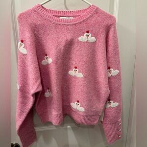 NWT Cupcakes & Cashmere Pink Swan Embroidered Sweater - M